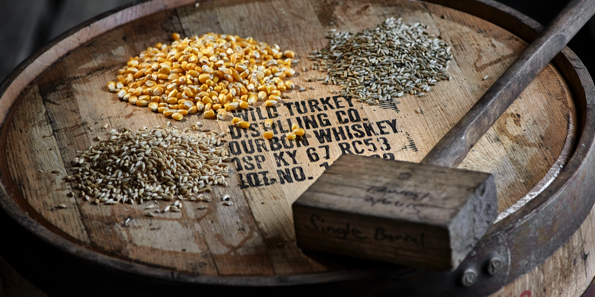 GMO grains on a Wild Turkey whiskey barrel